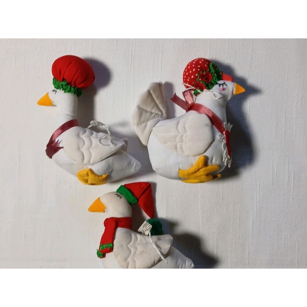 VTG 80s Country Geese Fabric Handmade Christmas Ornaments Lot 3 Plush Stuffed - Picture 6 of 12